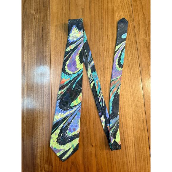 Moth Hand Marbled Silk Necktie Abstract Swirl Watercolor Sausalito, California - Picture 7 of 7